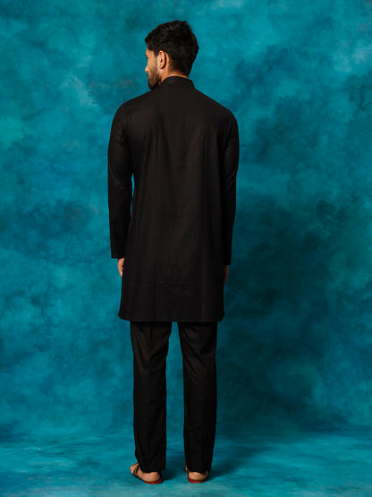 Men's Black Cotton Blend Straight Kurta Pyjama Set