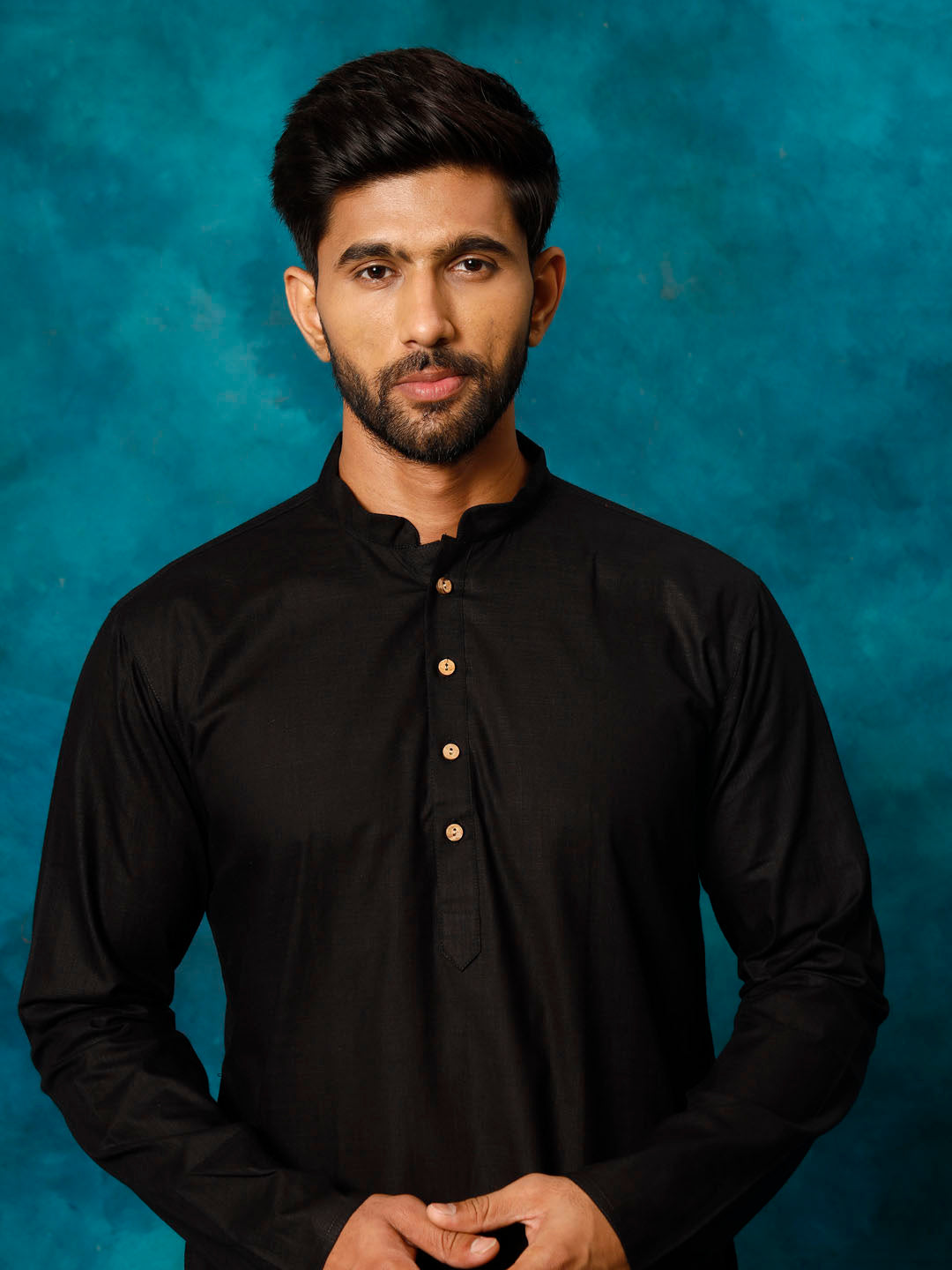 Men's Black Cotton Blend Straight Kurta Pyjama Set
