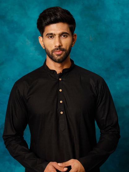 Men's Black Cotton Blend Straight Kurta Pyjama Set