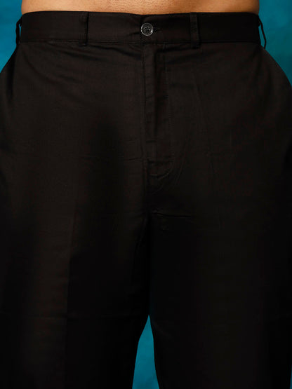 Men's Black Cotton Blend Straight Kurta Pyjama Set