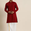 Men's Maroon Cotton Blend Straight Kurta And Mundu Set