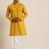 Men's Mustard Cotton Blend Straight Kurta And Mundu Set