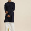 Men's Navy Blue Cotton Blend Straight Kurta And Mundu Set