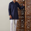 Men's Navy Blue Cotton Blend Straight Kurta Pyjama Set