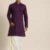Men's Purple Cotton Blend Straight Kurta And Mundu Set
