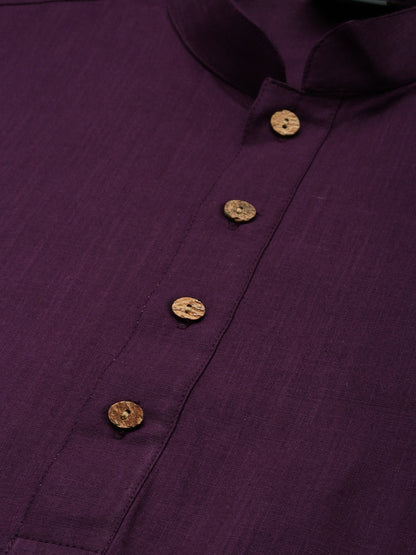 Men's Purple Cotton Blend Straight Kurta And Mundu Set
