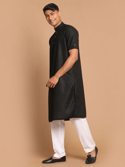 Men's Black Cotton Blend Straight Kurta Pyjama Set