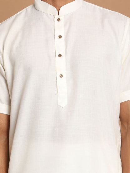 Men's Cream Cotton Blend Straight Kurta Pyjama Set