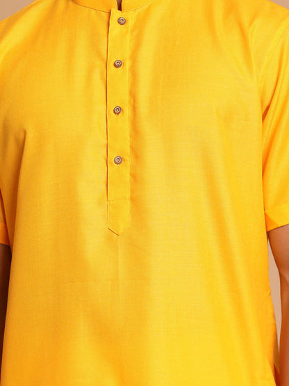 Men's Mustard Cotton Blend Straight Kurta Pyjama Set