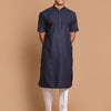 Men's Navy Blue Cotton Blend Straight Kurta Pyjama Set
