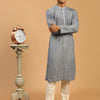 Men's Grey Cotton Blend Straight Kurta Pyjama Set