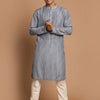 Men's Grey Cotton Blend Straight Kurta Pyjama Set