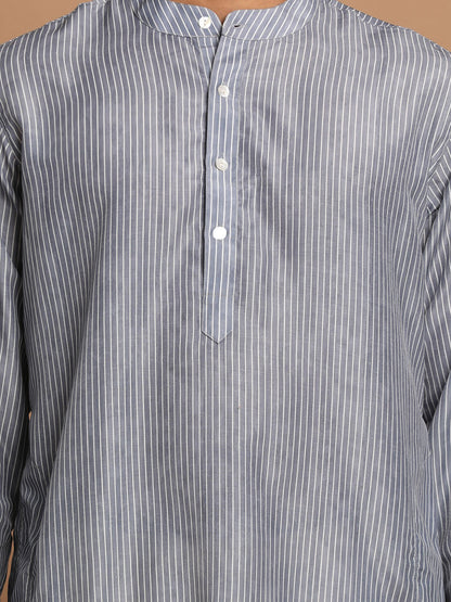 Men's Grey Cotton Blend Straight Kurta Pyjama Set