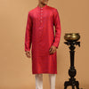 Men's Red Silk Blend Straight Kurta Pyjama Set