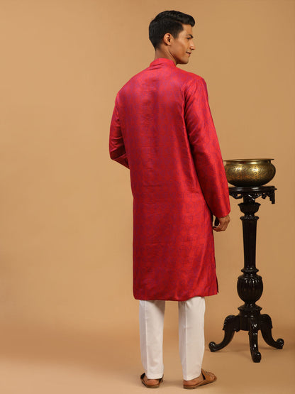 Men's Red Silk Blend Straight Kurta Pyjama Set