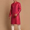 Men's Red Silk Blend Straight Kurta Pyjama Set