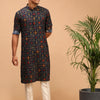Men's Blue Cotton Blend Pathani Kurta Pyjama Set