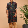 Men's Blue Cotton Blend Pathani Kurta and Patiala Set