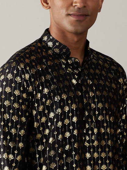 Men's Black Viscose Straight Kurta Pyjama Set