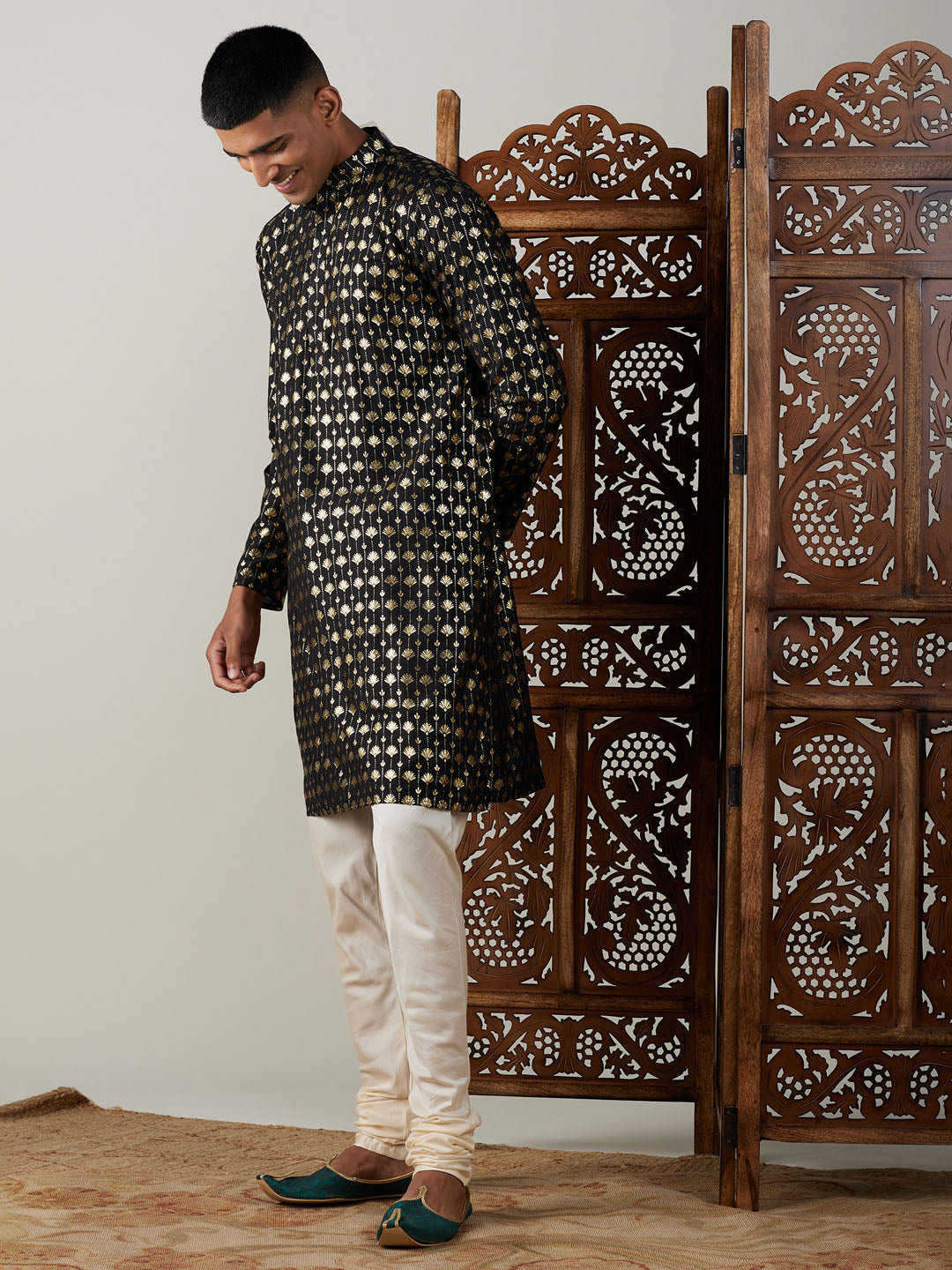 Men's Black Viscose Straight Kurta Pyjama Set