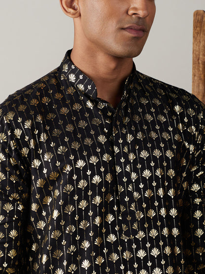 Men's Black Viscose Straight Kurta Pyjama Set