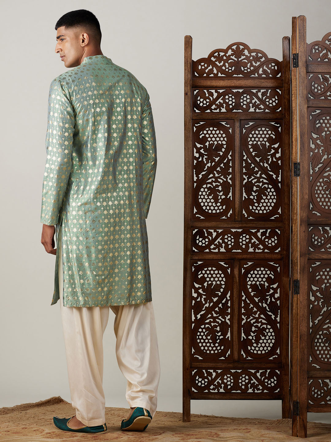 Men's Green Viscose Straight Kurta and Patiala Set
