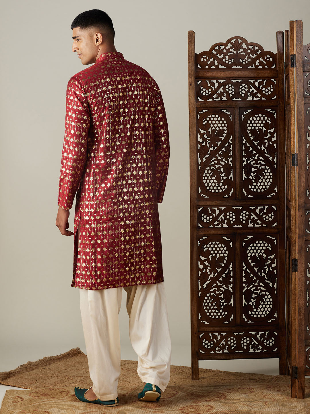 Men's Maroon Viscose Straight Kurta and Patiala Set