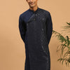 Men's Navy Blue Cotton Blend Straight Kurta