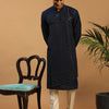 Men's Navy Blue Cotton Blend Straight Kurta Pyjama Set