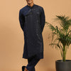 Men's Navy Blue Cotton Blend Straight Kurta Pyjama Set