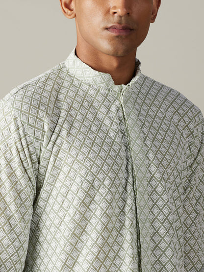 Men's Green Georgette Straight Kurta and Patiala Set