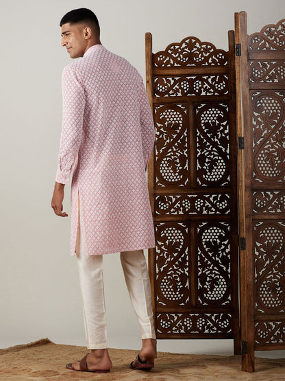 Men's Pink Georgette Straight Kurta Pyjama Set
