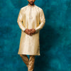 Men's Gold Silk Blend Straight Kurta Pyjama Set