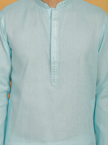 Men's Aqua Cotton Straight Kurta Pyjama Set
