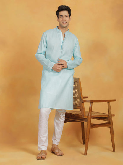 Men's Aqua Cotton Straight Kurta Pyjama Set
