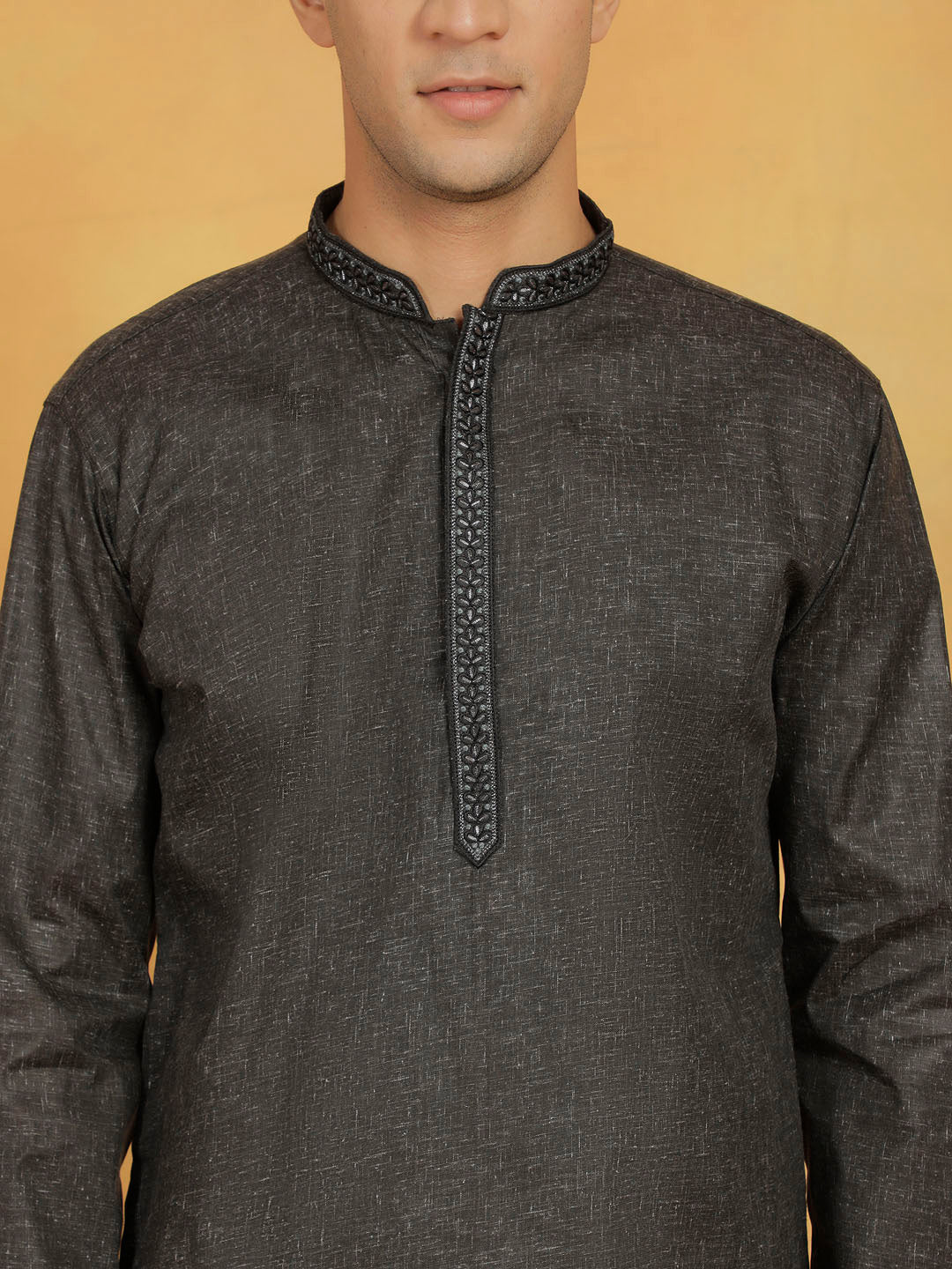 Men's Black Cotton Straight Kurta Pyjama Set