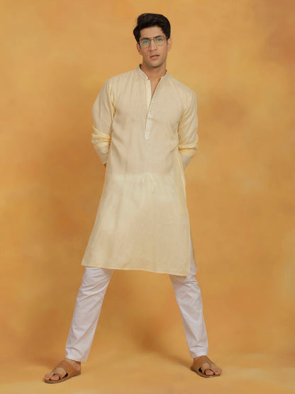 Men's Cream Cotton Straight Kurta Pyjama Set