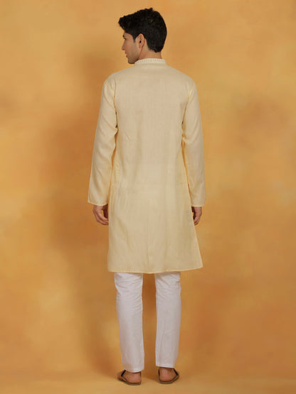 Men's Cream Cotton Straight Kurta Pyjama Set