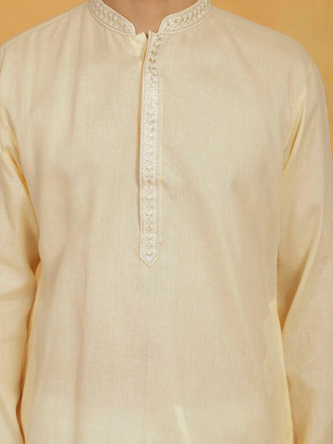 Men's Cream Cotton Straight Kurta Pyjama Set