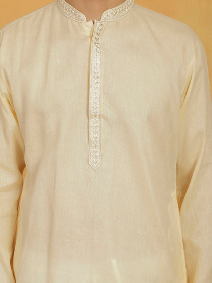 Men's Cream Cotton Straight Kurta Pyjama Set