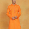 Men's Orange Cotton Straight Kurta
