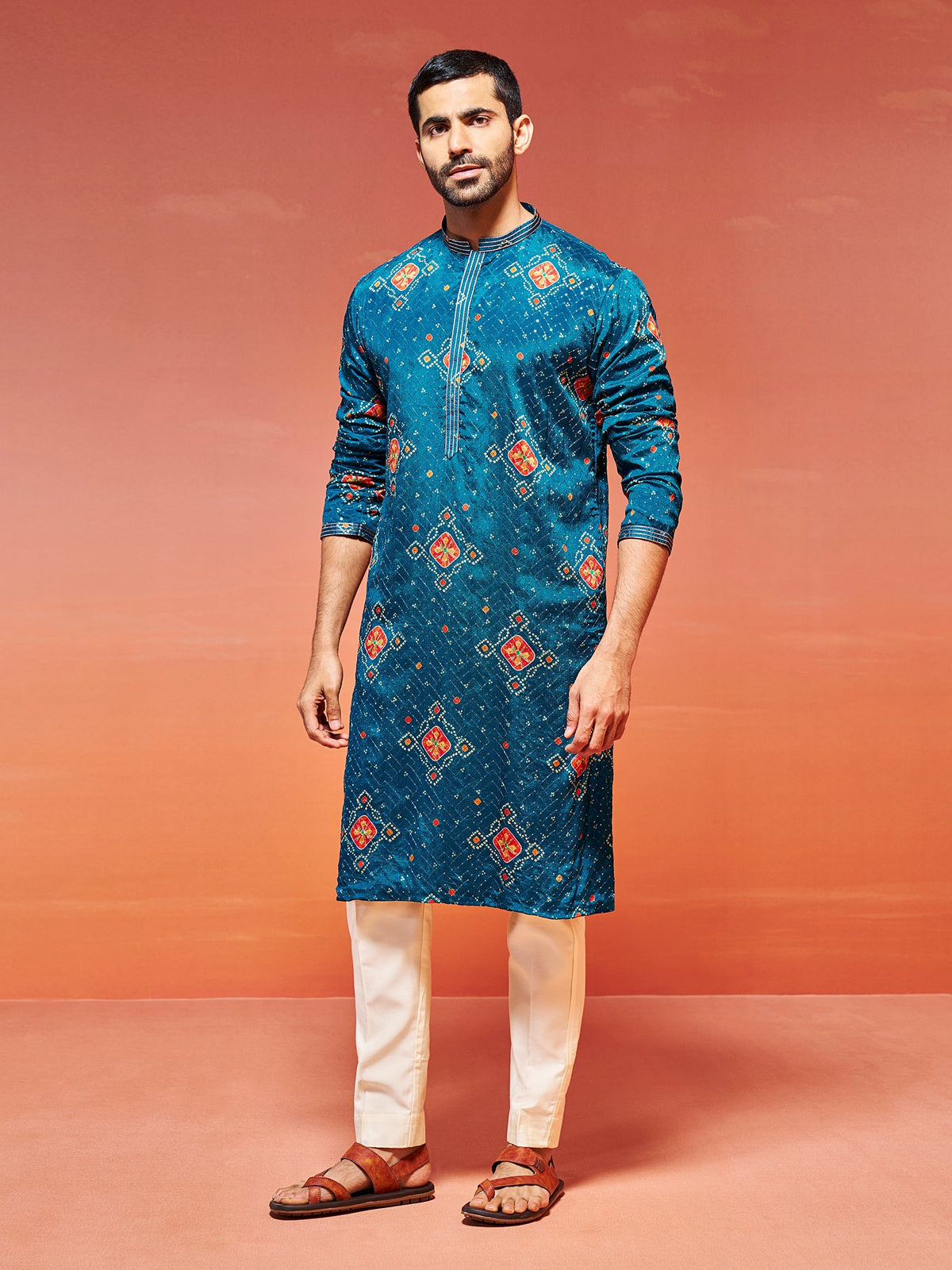 Men's Aqua Viscose Straight Kurta And Pyjama Set.