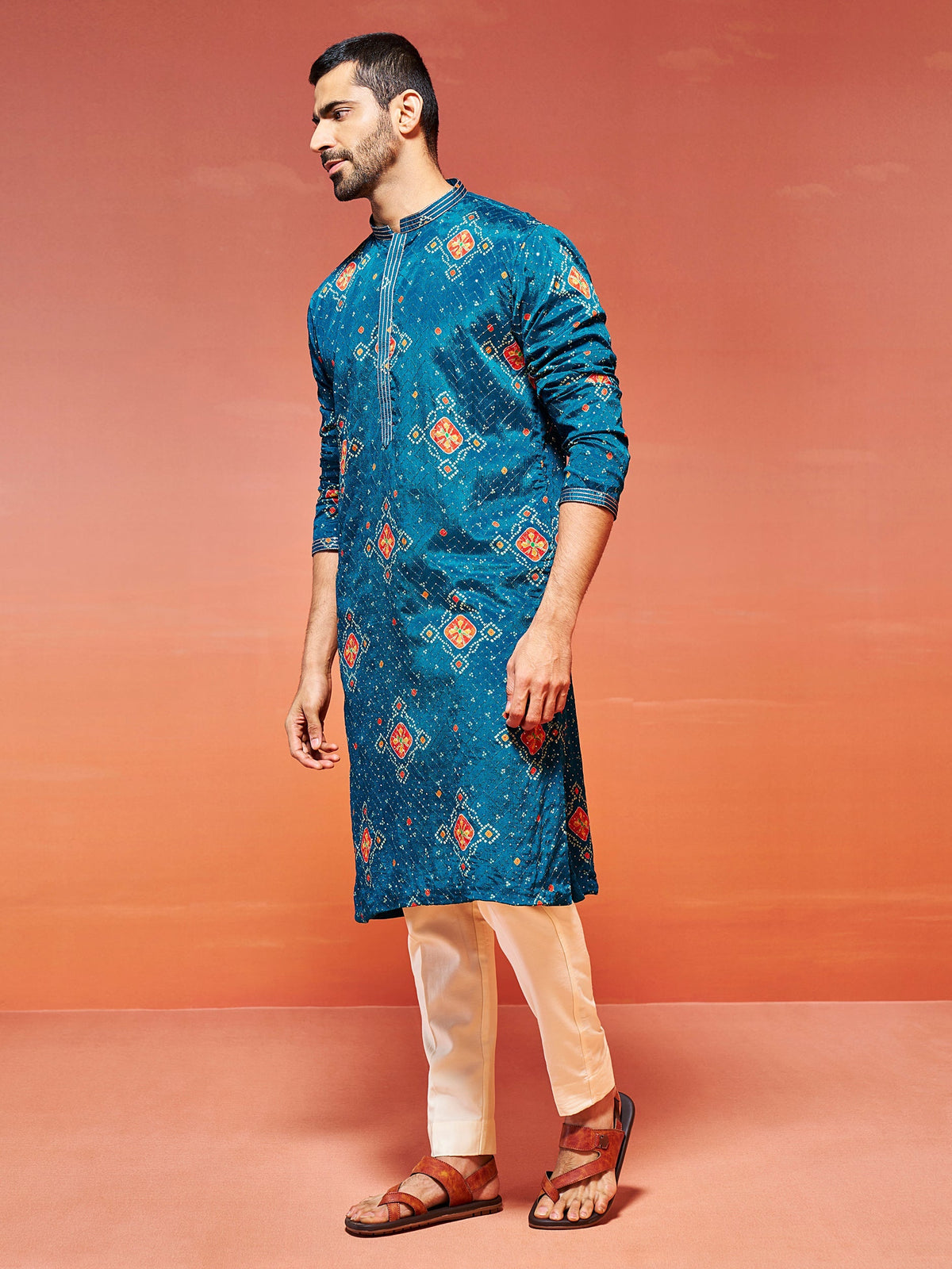 Men's Aqua Viscose Straight Kurta And Pyjama Set.