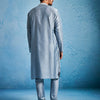 Men's Gray Silk Blend Straight Kurta And Pyjama Set.