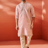 Men's Peach Silk Blend Straight Kurta And Pyjama Set.