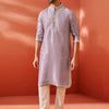 Men's Purple Silk Blend Straight Kurta And Pyjama Set.