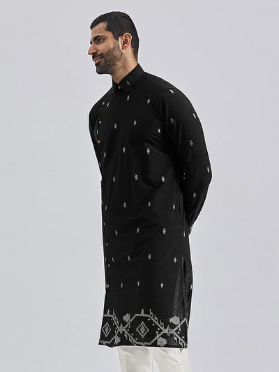 Men's Black Cotton Straight Kurta