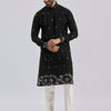 Men's Black Cotton Straight Kurta And Pyjama Set.