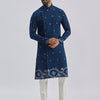 Men's Navy Blue Cotton Straight Kurta And Pyjama Set.