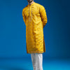Men's Yellow Chanderi Straight Kurta And Pyjama Set